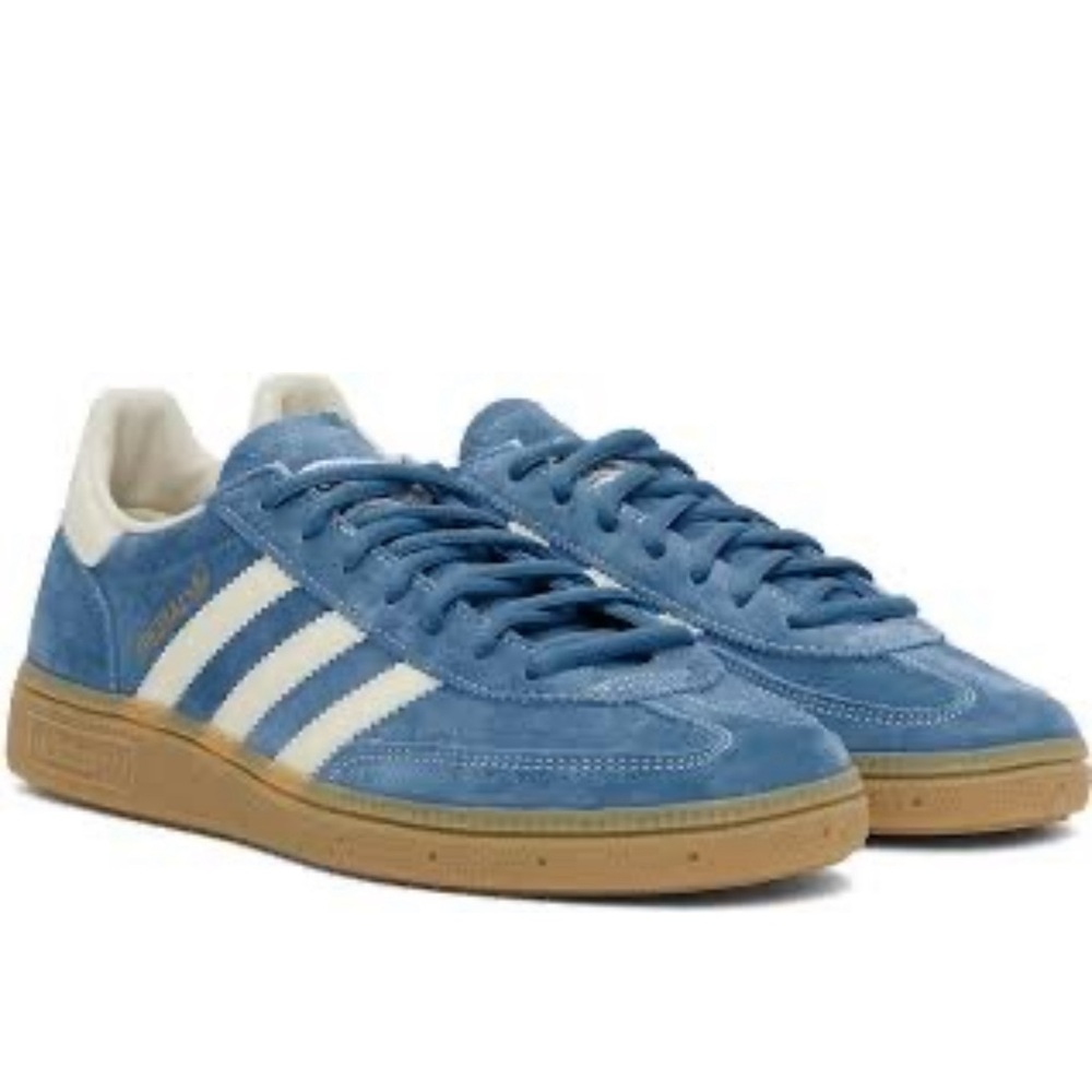 adidas Blue Suede Sneakers with White Stripes and Gum Sole